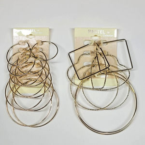Pastel Collection Set 2 Gold Tone Hoop Unique Shapes Fashion Earrings